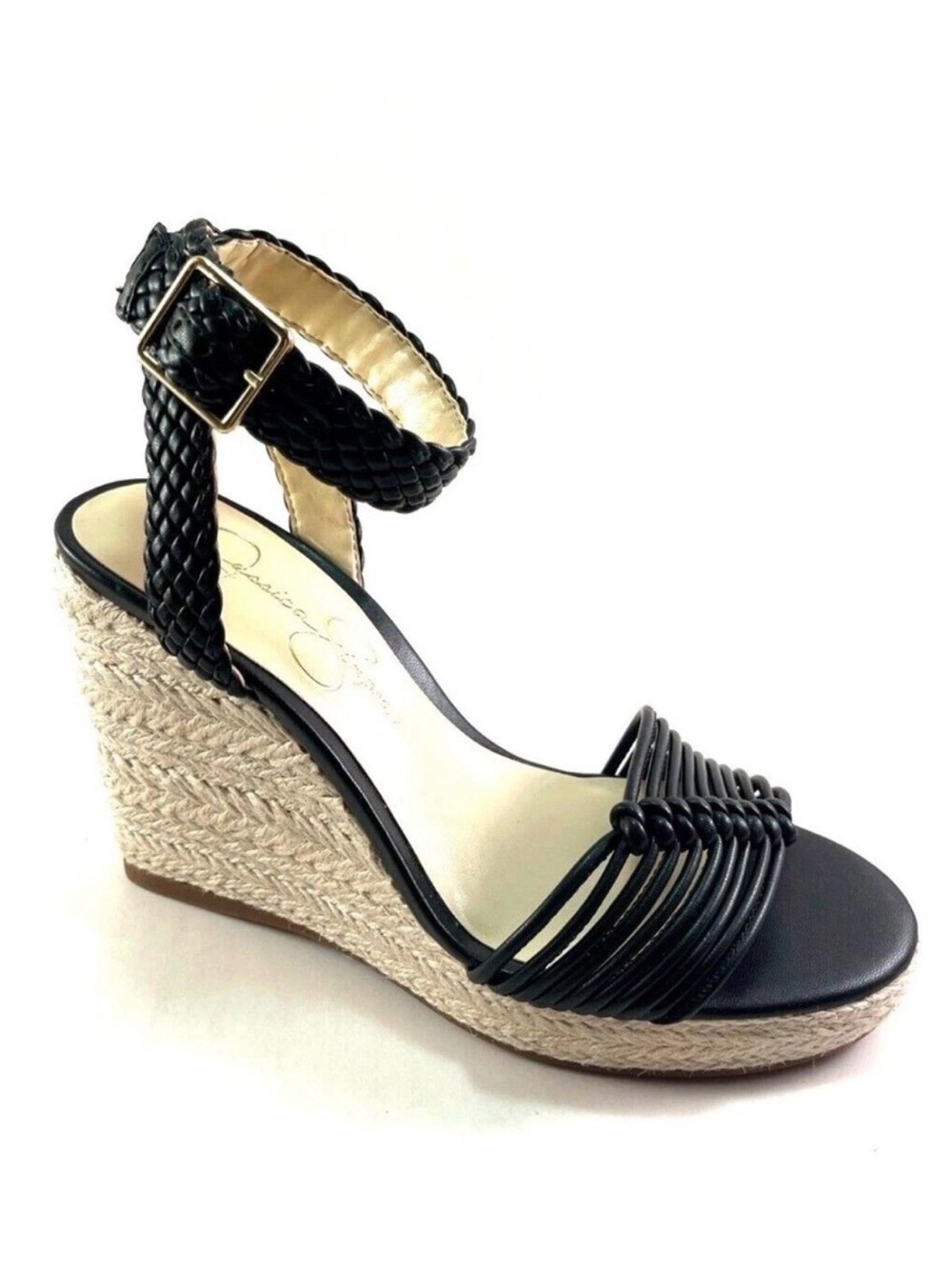 Jessica Simpson Talise Espadrille Platform Wedge Sandals Black Size 9.5 New